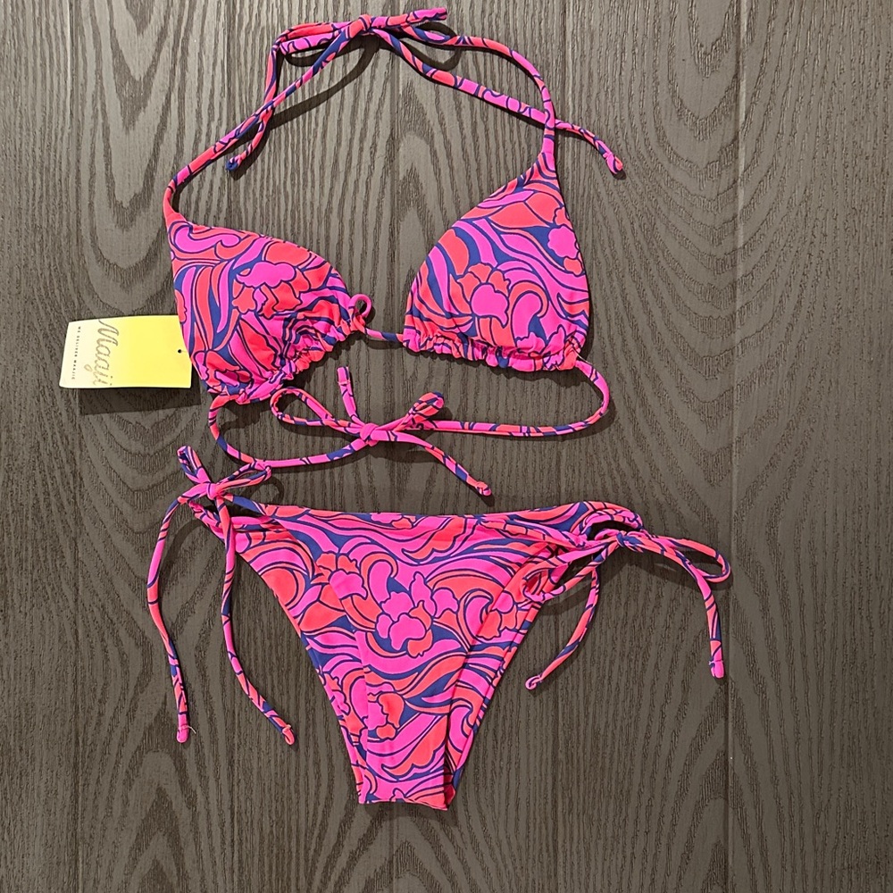 Maaji Pink & Purple Swirl Tie-String Bikini Top